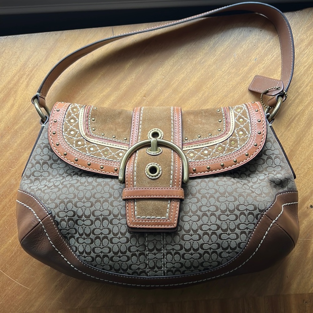 Douney & Bourke vintage hobo flap bag - tan leather and suede